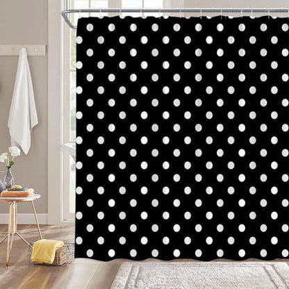 Polka Dot Shower Curtain Black White Retro Spot Vintage Fabric Decorative Bathroom Curtains with Hooks,70" Wx75 H