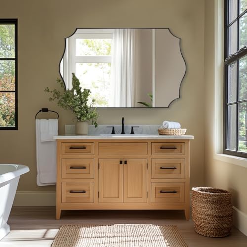 ANDY STAR 30x48 Inch Matte Black Mirror, Unique Rectangular Bathroom Mirror, Black Mirror in Premium Stainless Steel Metal Thin Frame Deep 1’’, Large Decorative Mirror for Bathroom, Entryway, Mantel