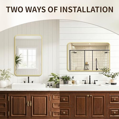 FICTOR Bathroom Mirror for Over Sink, 20"x30" Vanity Mirror for Wall, Gold