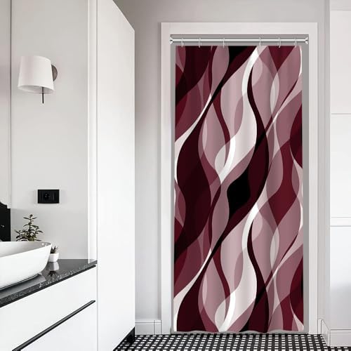 Burgundy Striped Stall Shower Curtain with Hooks, 36x72 Inch