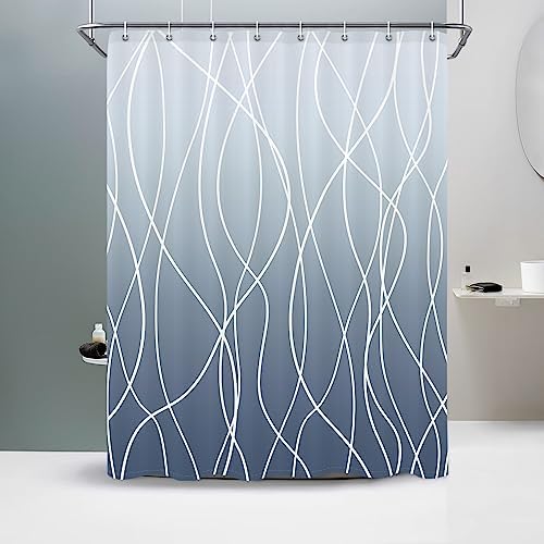 Striped Shower Curtain for Bathroom, Ombre Blue, 60" W x 72" L