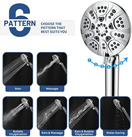 HOPOPRO 6-Setting High Pressure Handheld Shower Head with Filter, Chrome
