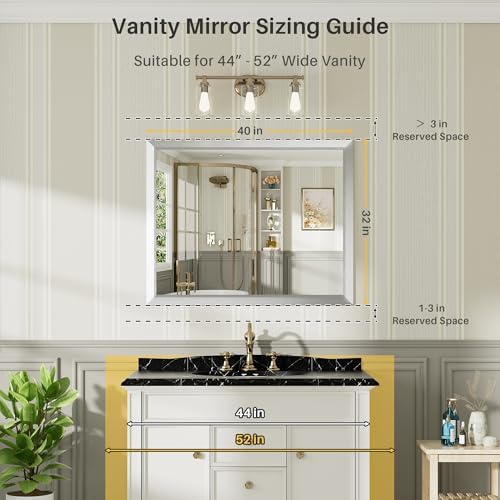 Briivue Bathroom Wall Mirror, Silver Brushed Nickel Metal Frame, 40x32 Inch