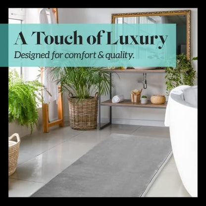 Memory Foam Bath Mat Non Slip Absorbent Super Cozy Velvet Bathroom Rug Carpet (22 inches X 36 inches, Grey)