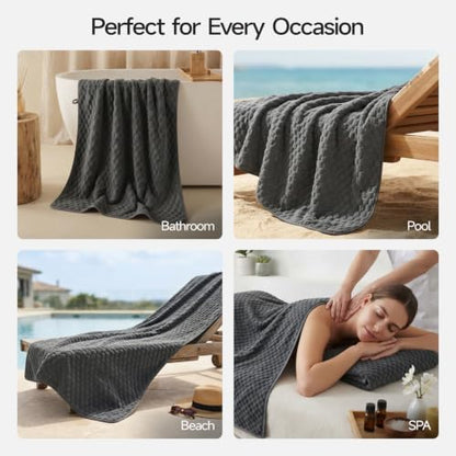 REDKISS Charcoal Gray Microfiber Bath Towels Lagre, 30“x60”, 2 Pack