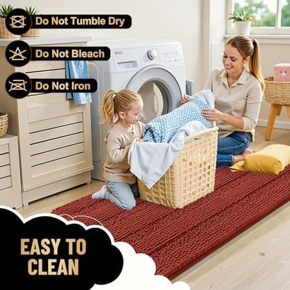 OLANLY Bathroom Runner Rugs 44x24, Chenille Bath Rugs, Rustic Terracotta