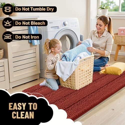 OLANLY Thick Bathroom Rugs 30x20, Chenille Bath Rugs, Rustic Terracotta