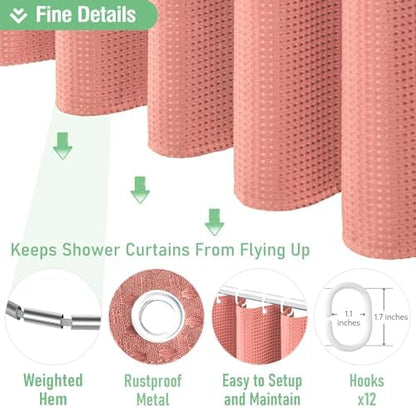 Dynamene Waffle Shower Curtain 256 GSM Heavy Duty Fabric 72"x72" Coral