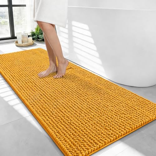OLANLY Thick Chenille Bathroom Runner Rugs Mats 44x24, Golden Yellow