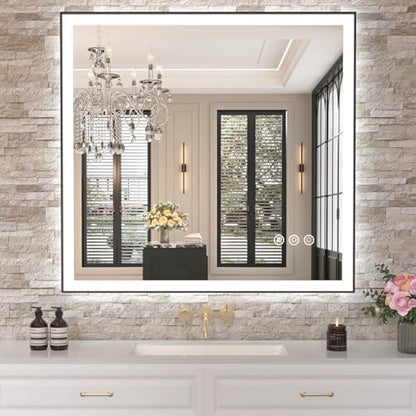 Amorho 40"x38" LED Bathroom Mirror, Frontlit&Backlit, Controlled Separately
