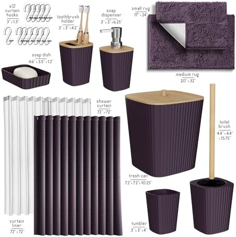 Clara Clark Purple Bathroom Set, Bathroom Sets with Shower Curtain and Rugs