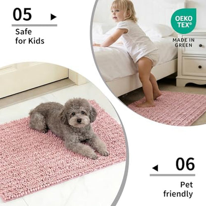 Disolla Pink Bathroom Rug 24x44 Inch - Thick Chenille Bath Mat, Large Shaggy Plush Absorbent Rug, Non-Slip Machine Washable Floor Mat for Double Vanity