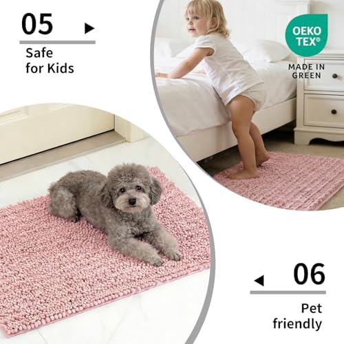 Disolla Pink Bathroom Runner Rug 24x60 Inch - Large Long Chenille Bath Mat, Thick Shaggy Plush Absorbent Floor Mat, Non-Slip Runner for Master Bathroom and Bedside
