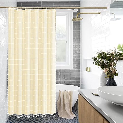 Gibelle Yellow Cream Boho Farmhouse Shower Curtain for Bathroom 72x72