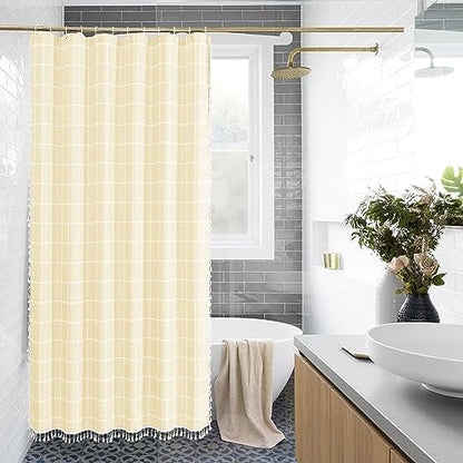 Gibelle Yellow Cream Boho Farmhouse Shower Curtain for Bathroom 72x72
