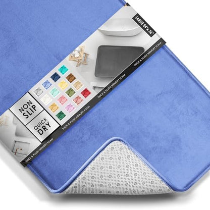 Clara Clark Bathroom Rugs, Velvet Memory Foam Bath Mat, Non-Slip Bath Rugs, Machine Wash, Dries Quickly, Ultra Soft Plush Bath Mats for Bathroom, 24 x 36, Calm Blue