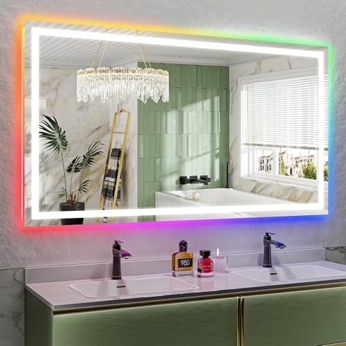 65x36 LED Bathroom Mirror with Lights, RGB Backlit Lighted Mirror
