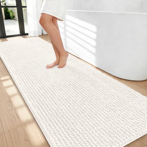 OLANLY Thick Chenille Bathroom Runner Rugs 70x24, Absorbent Bath Mat, Ivory