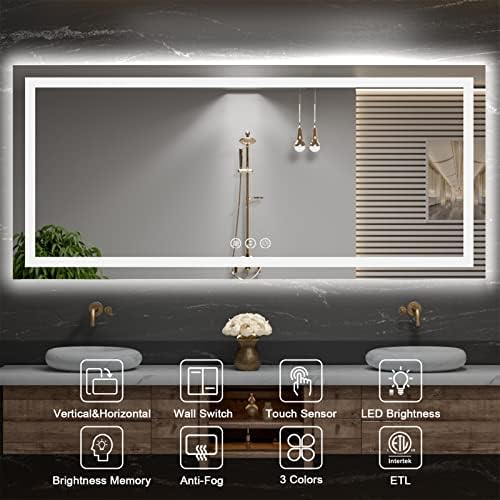 Amorho 84"X40" LED Mirror for Bathroom with Front Light and Backlight