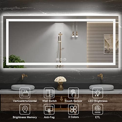 Amorho 84"X40" LED Mirror for Bathroom with Front Light and Backlight