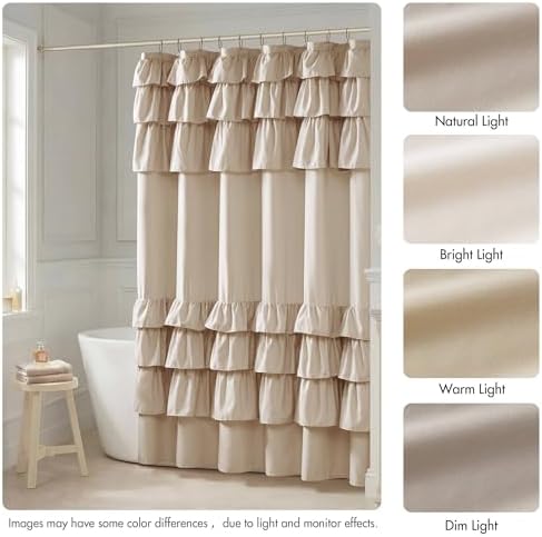 Madison Park Grace Ruffle Shower Curtain for Bathroom, 72"x 72", Beige