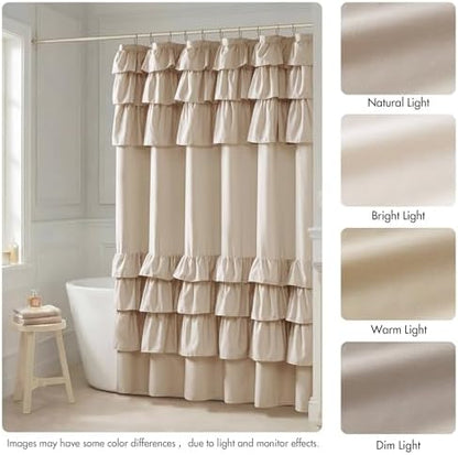 Madison Park Grace Ruffle Shower Curtain for Bathroom, 72"x 72", Beige