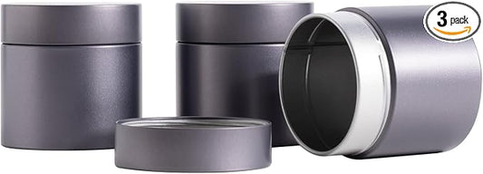 3 Packs Tea Tin Canister for Loose Tea Metal Tea Canister 9 oz 15 oz Round Tin Can for Coffee Beans Tea Container for Kitchen Storage Sugar Matcha Spice Powder (Grey, S_2.95x2.95)