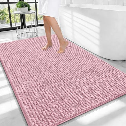 OLANLY Thick Chenille Large Bathroom Rugs Mats 40x32, Dusty Rose