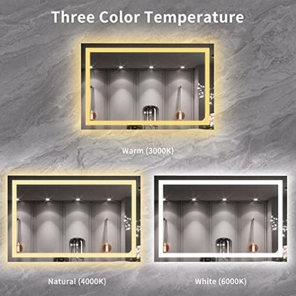 LOAAO 55X36 LED Bathroom Mirror with Lights, Anti-Fog, Dimmable, Backlit + Front Lit, Lighted Bathroom Vanity Mirror for Wall, Memory Function, Tempered Glass, ETL Listed