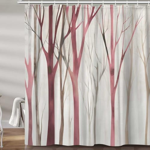 Birch Forest Abstract Shower Curtain Farmhouse Bathroom Decor 72X75 Inch