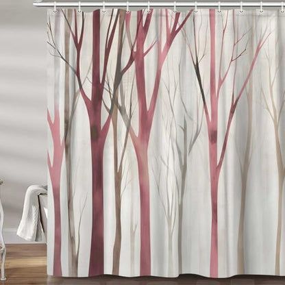 Birch Forest Abstract Shower Curtain Farmhouse Bathroom Decor 72X75 Inch