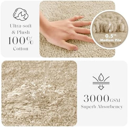 Madison Park Splendor Reversible 100% Cotton Tufted Bathroom Rug3000 GSM Hotel Quality Luxurious Plush Medium Pile BathMat Absorbent, Quick Dry, ShowerRoom Décor, 21x34, Natural, 1'9"x2'10"(Pack of 4)