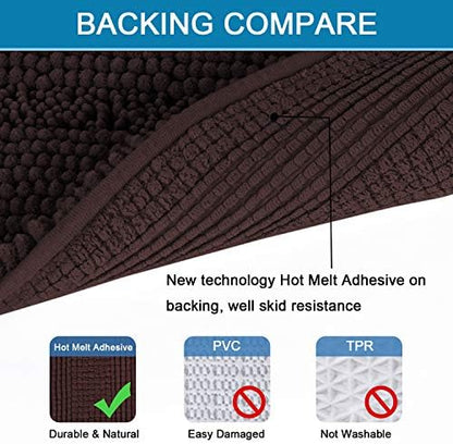 H.VERSAILTEX Bath Rugs for Bathroom Non Slip Bath Mats Extra Thick Chenille Striped Bath Rug Runners 47" x 17" Absorbent Fluffy Soft Shaggy Mats Dry Fast Plush Area Carpet for Bath Room - Chocolate