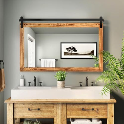COGOOD Farmhouse Bathroom Mirrors for Over Sink - 30 x 49 Brown