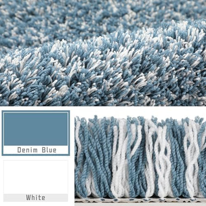 Yimobra Bathroom Rugs Non Slip Washable, Ultra Soft and Water Absorbent Bath Mats, Plush Fluffy Shower Mat Outside, Microfiber Thick Matts for Bathroom Floor/Sink, 24X17, Denim Blue and White