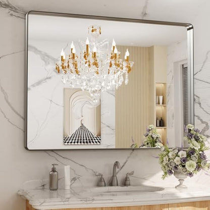 LOAAO 48X36 Inch Brushed Nickel Bathroom Mirror