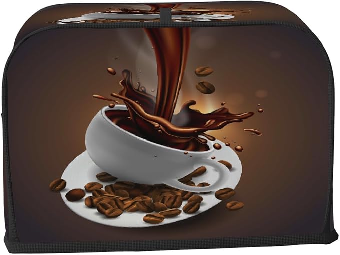Brown Coffee Art Toaster Cover 2 Slice Wide Slot Washable Kitchen Appliance Covers Fingerprint Bread Machine Dust Cover Small Toaster Oven Accessories Covers Bread Maker Bag Women Gift