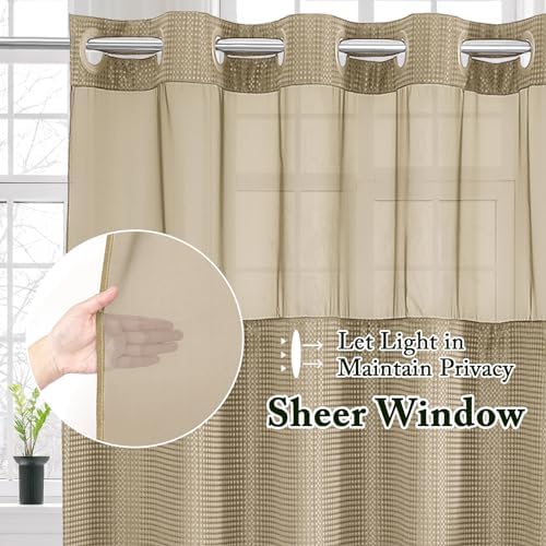 Gibelle No Hook Cloth Beige Shower Curtain with Liner, 72x74
