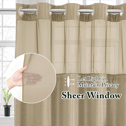 Gibelle No Hook Cloth Beige Shower Curtain with Liner, 72x74
