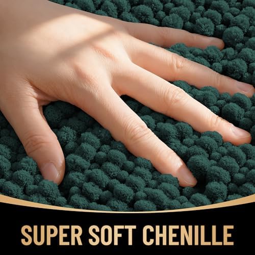 OLANLY Thick Chenille Large Bathroom Rugs Mats 70x46, Blackish Green
