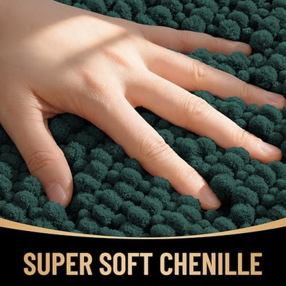 OLANLY Thick Chenille Large Bathroom Rugs Mats 70x46, Blackish Green