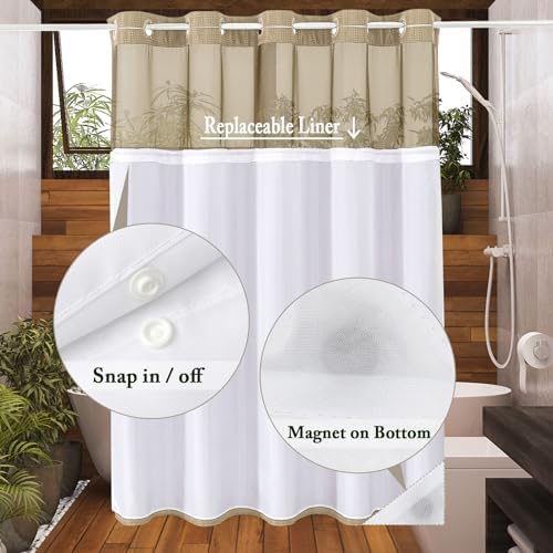 Gibelle No Hook Cloth Beige Shower Curtain with Liner, 72x74