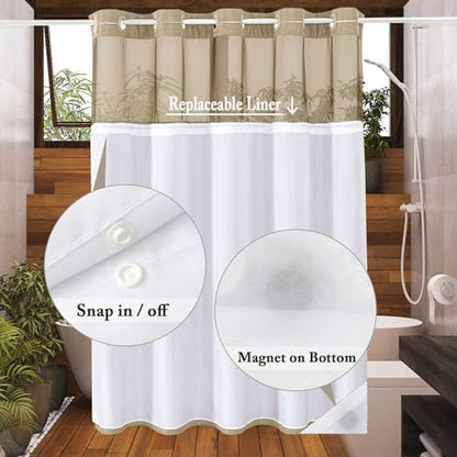 Gibelle No Hook Cloth Beige Shower Curtain with Liner, 72x86