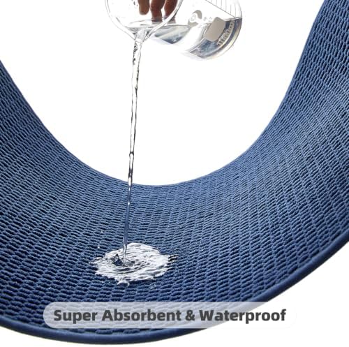 TYUU Bathroom Rugs Non Slip Washable, Super Absorbent Thin Bath Mat Quick Dry Low Pile Bathroom Rug, Navy Blue 24"x36"