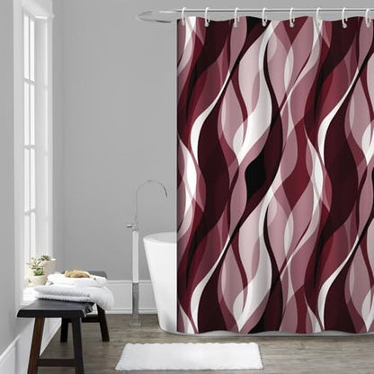 Burgundy Striped Shower Curtain with Hooks for Bathroom 60x72 Inch
