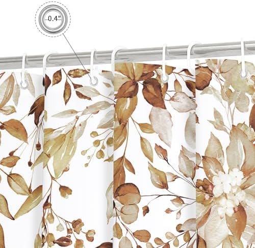 Gibelle Brown Eucalyptus Shower Curtain, Watercolor Floral Print, 108x72