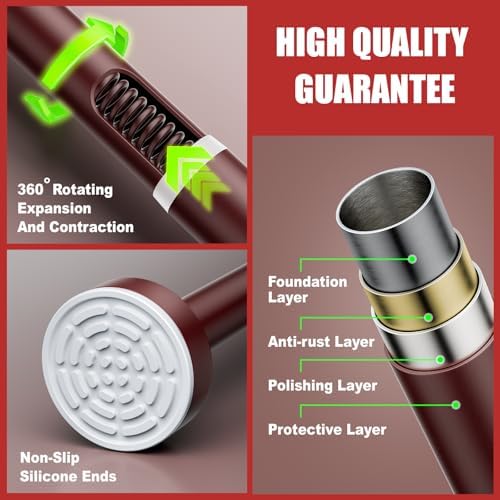 Ausemku Shower Curtain Rod - 32-104 Inch Rustproof Tension Rod, Non-Slip Spring Design, No Drilling Adjustable Curtain Rod for Bathroom, Kitchen, and Closet（Brown）