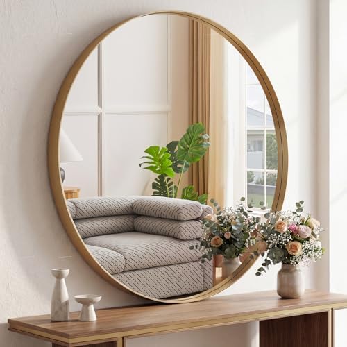Sweetcrispy 30 Inch Round Bathroom Wall Mirror, Circle Vanity Mirror