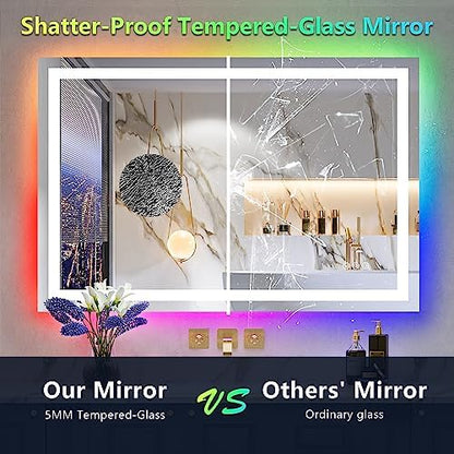 48x36 LED Bathroom Mirror with Lights, RGB Backlit Lighted Mirror