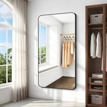 BONEWEI 66x36 inch Large Bathroom Mirror,Black Rectangle Mirror,Wall Mounted Bathroom Frame Vanity Mirror with Round Corner for Bedroom Living Room, Entryway Hangs Horizontal or Vertical